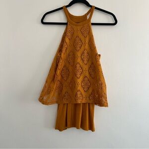 XS Shyanne Yellow Mustard Orange Lace Flowy High Neck Tank Top Blouse Boot Barn
